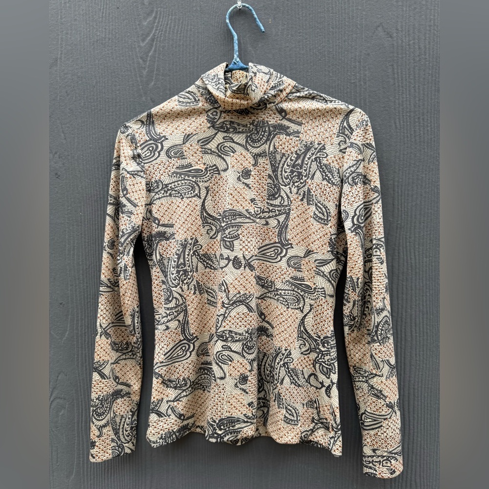 Vintage 1970s I.Magnin & Co Long Sleeve Paisley Turtleneck Shirt Size 8